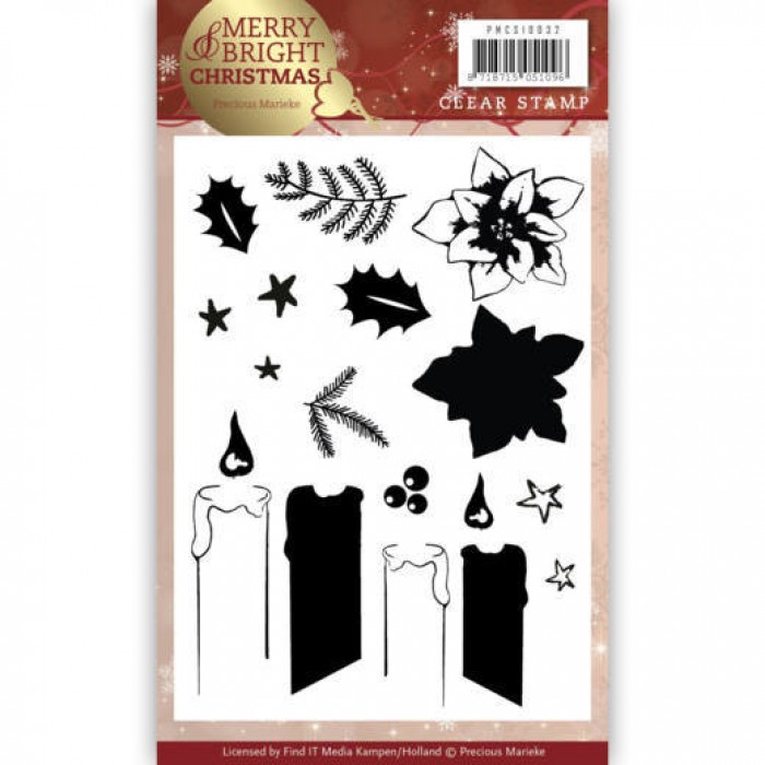 Kaars - Merry and Bright Christmas - Clear Stamp - Precious Marieke