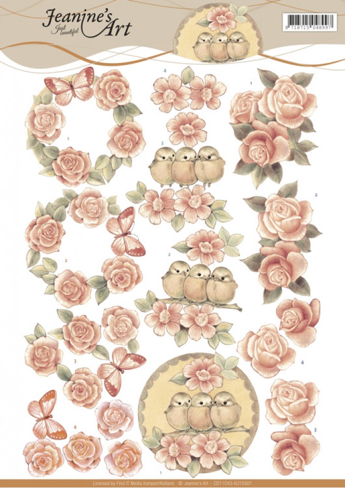Vintage Roses 3D-Knipvel Jeanine`s Art
