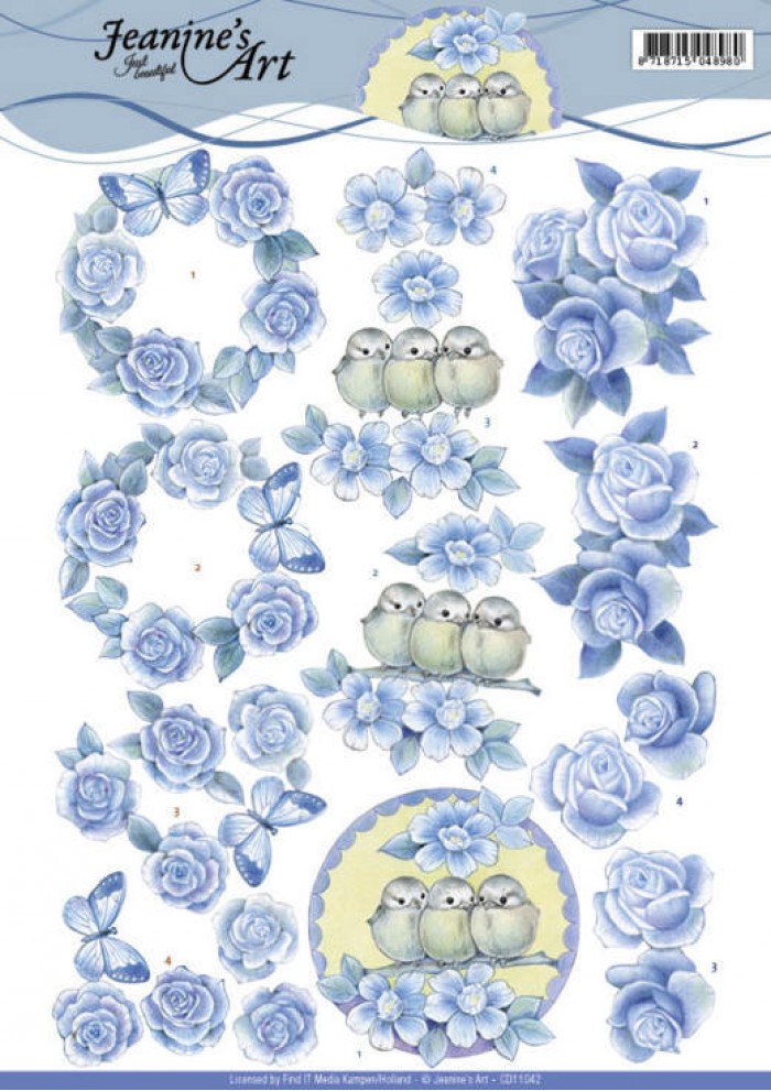 Blue Roses 3D-Knipvel Jeanine's Art