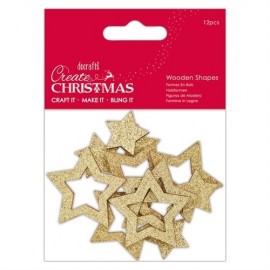 Wooden Shapes (12pcs) - Gold Star - Create Christmas