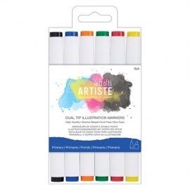 Dual Tip Illustration Markers - Chisel/Brush  (6pk) - Primary