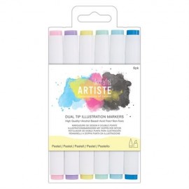 Dual Tip Illustration Markers - Chisel/Brush  (6pk) - Pastel