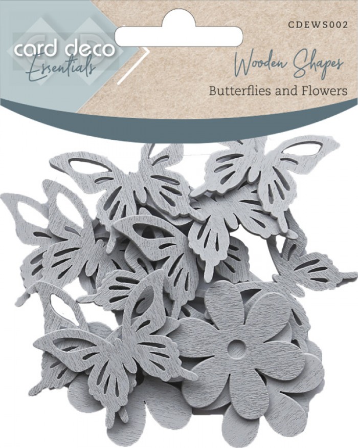 Butterflies and Flowers Light Grey Wooden Shapes by Card Deco