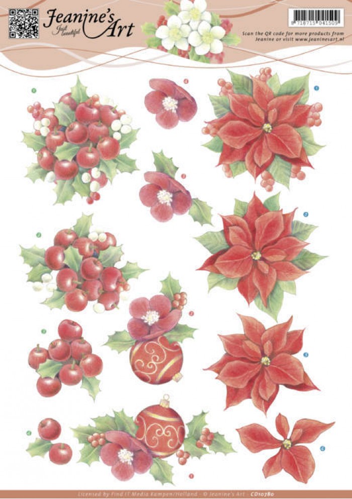 Red Christmas Flowers 3D-Knipvel Jeanine`s Art