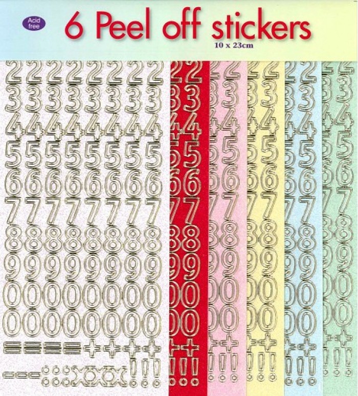 Glitter Cijfers 6-pack Peel-off Stickerset