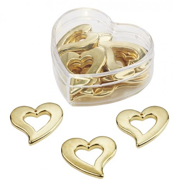 Strooidelen, goud, 3 cm, hartbox met 12 st