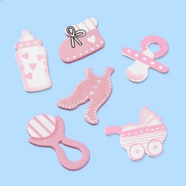 CREApop® Houten Strooidelen Baby, roze, gesorteerd, ca. 2,5 - 4 cm, buidel met 12 st