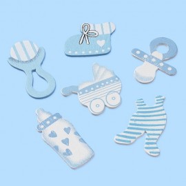 CREApop® Houten Strooidelen Baby, blauw, gesorteerd, ca. 2,5 - 4 cm, buidel met 12 st