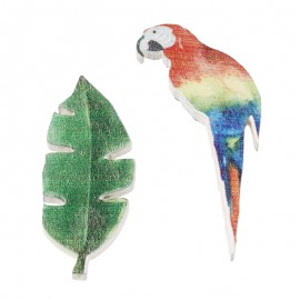 Papegaai en blad met plakpunt, 4 cm, buidel met 4 st