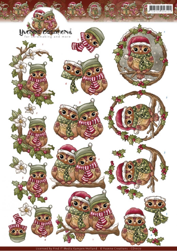 Christmas Owls 3D-Knipvel Yvonne Creations