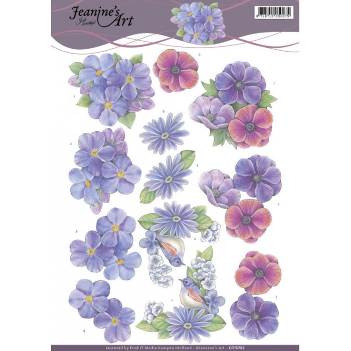 3D Knipvel - Jeanines Art - Purple Flowers 