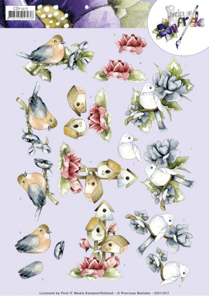 3D knipvel - Precious Marieke -  Birdhouses and flowers