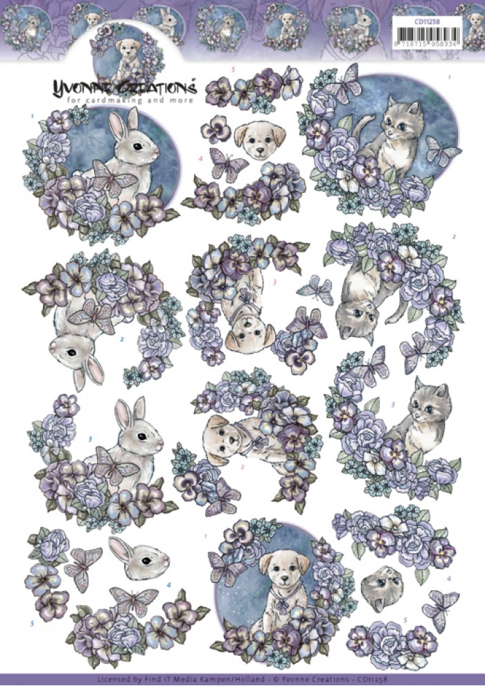 3D Knipvel - Yvonne Creations - Purple Flowers