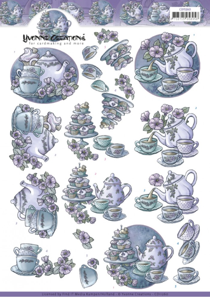 3D Knipvel - Yvonne Creations - Teapot in purple 