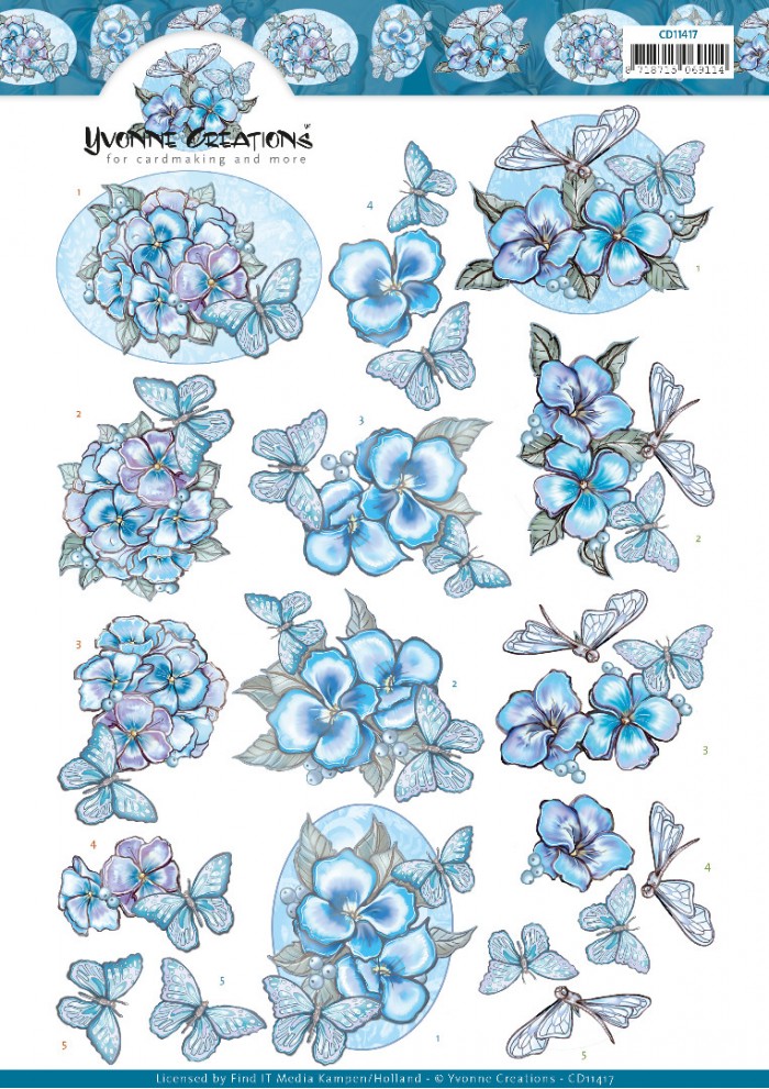 Blue Butterflies 3D Cutting Sheet by Yvonne Creations