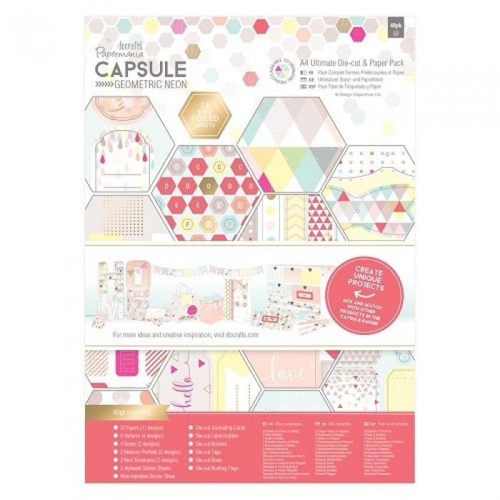 A4 Ultimate Die-cut & Paper Pack (48pk) -  Capsule - Geometric Neon