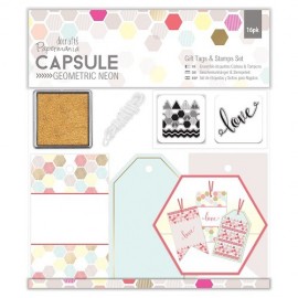 Gift Tags & Stamps Set (16pcs) - Capsule - Geometric Neon