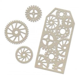 Chipboard - Steampunk Dreams - Tag and Gears Set (4pc) - 103 x 119mm | 4 x 4.6in
