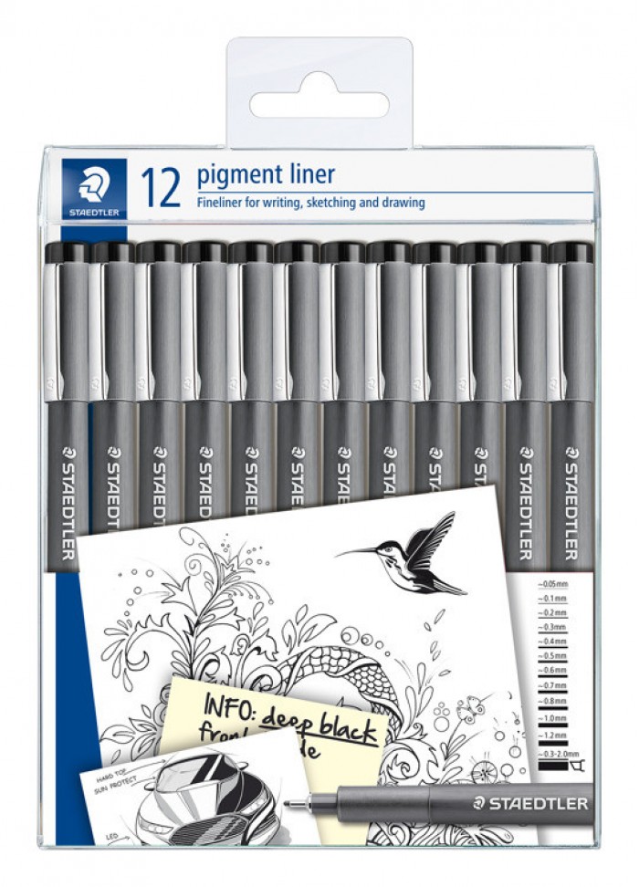 pigment liner fineliner - etui 12 st zwart