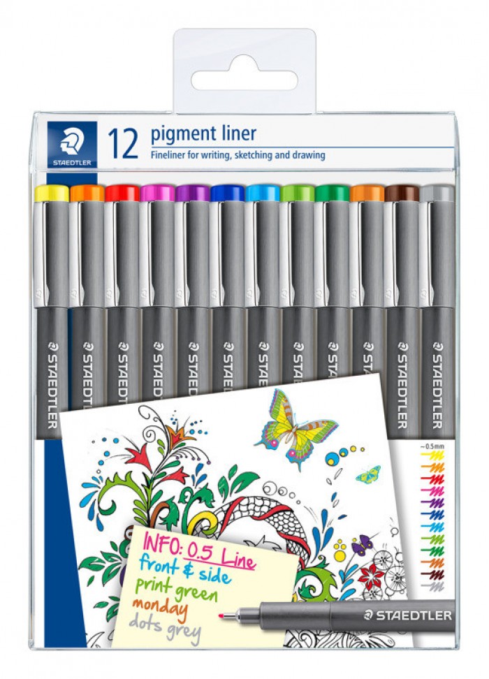 pigment liner fineliner - etui 12 st assortiment