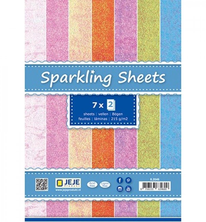 Sparkling Sheets Seashell, 7x2 sheets A5 assorted colours