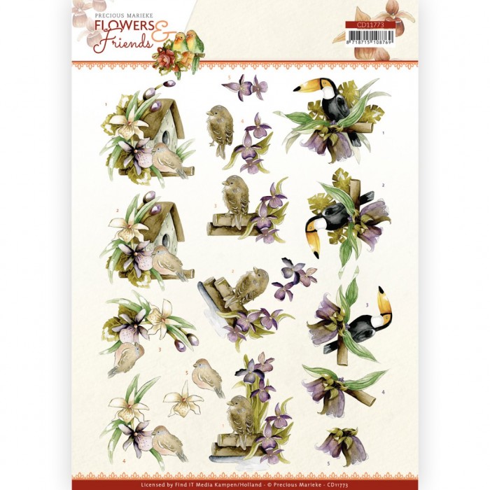 3D Cutting Sheet - Precious Marieke - Flowers and Friends - Purple Flowers