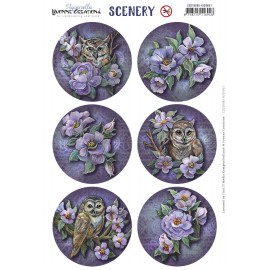 Scenery - Yvonne Creations - Aquarella - Owls and Flowers Round