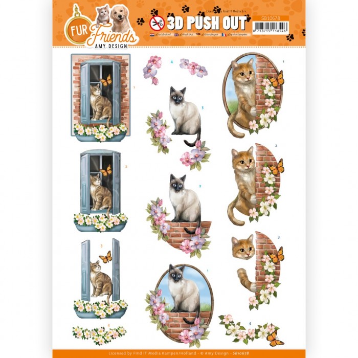 3D Push Out - Amy Design - Fur Friends - Cat on the Wall