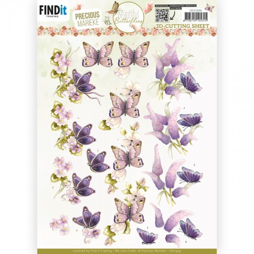 3D Cutting Sheet - Precious Marieke - Beautiful Butterfly - Purple 