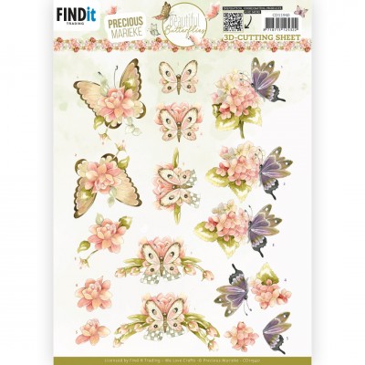 3D Cutting Sheet - Precious Marieke - Beautiful Butterfly - Pink