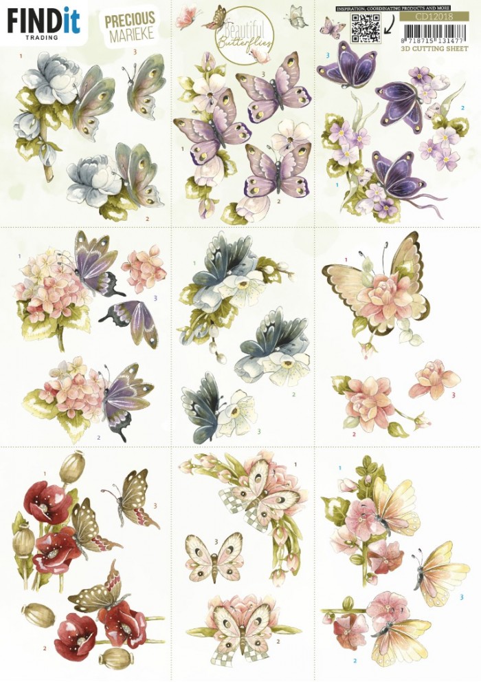 3D Cutting Sheet - Precious Marieke - Beautiful Butterfly - mini