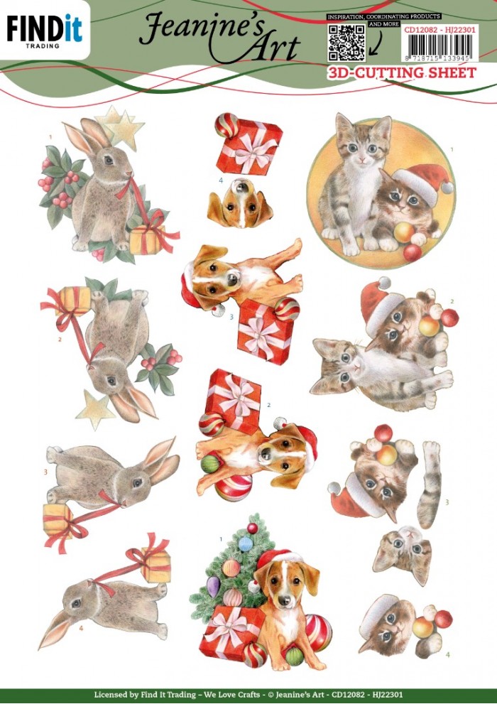 3D Cutting Sheet - Jeanine's Art - Cute Christmas Pets (GRATIS BIJ HJ 223)