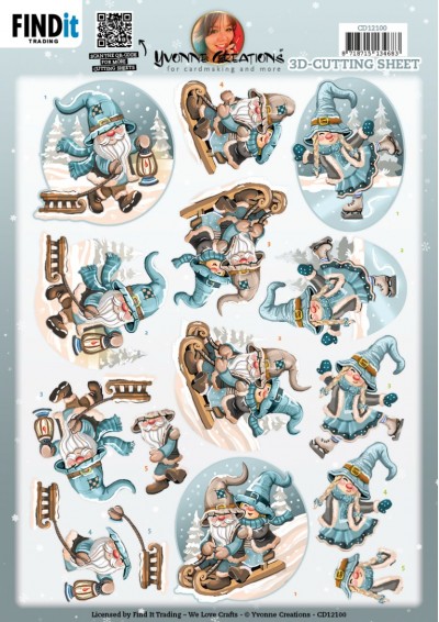 3D Cutting Sheet - Yvonne Creations - Winter Gnomes Sledge