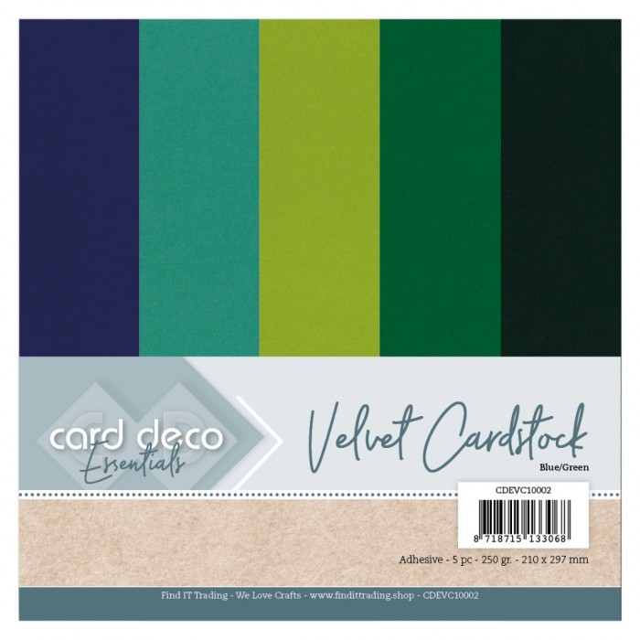 Card Deco Essentials - Velvet, Velours, Fluweel en zelfklevend Karton Blue/Green