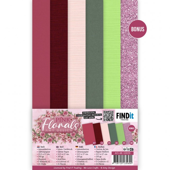 Linen Cardstock Pack - Amy Design - Pink Florals - 4K