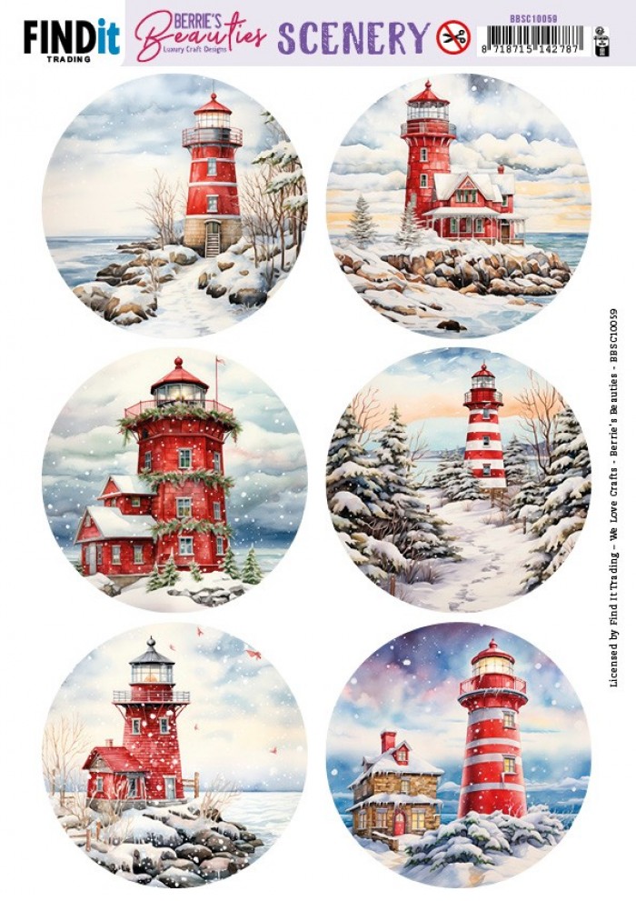 Push-Out Scenery - Berries Beauties - Snowy Lighthouse - Round