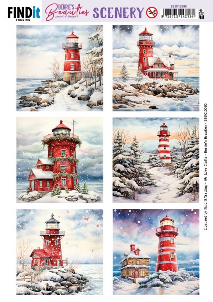 Push-Out Scenery - Berries Beauties - Snowy Lighthouse - Square