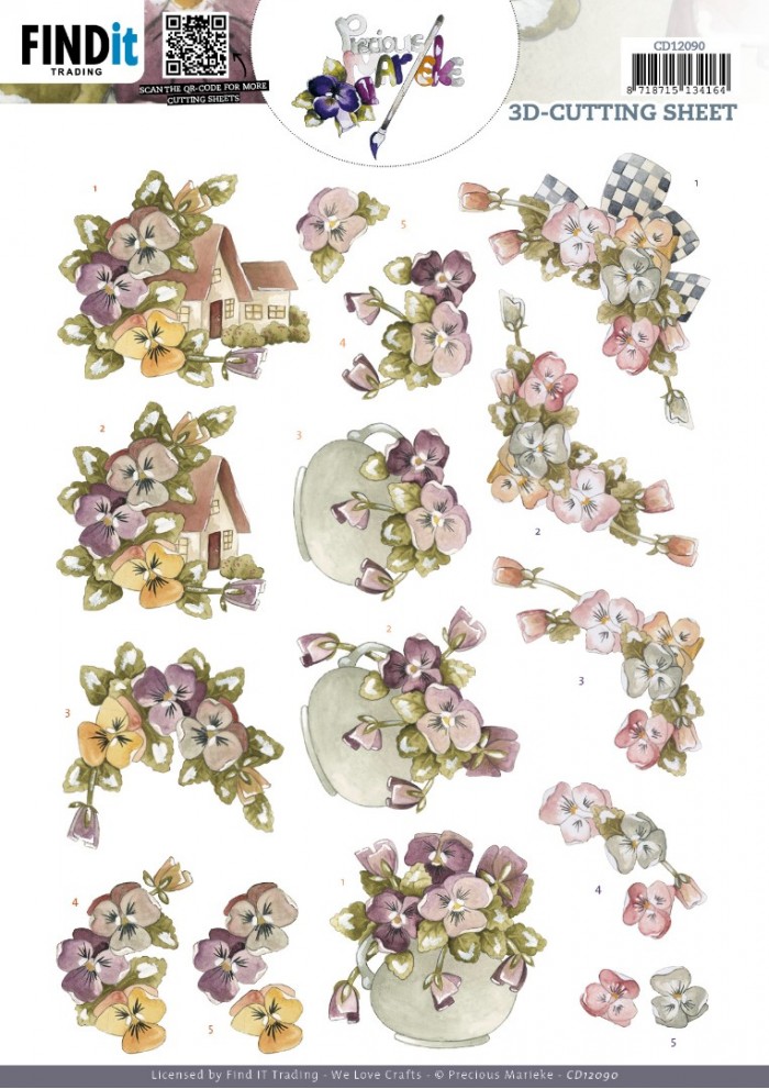 3D Cutting Sheet - Precious Marieke - Colourful Pansies