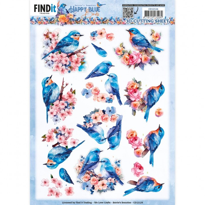 3D Cutting Sheets - Berries Beauties - Happy Blue Birds - Birds in Pink