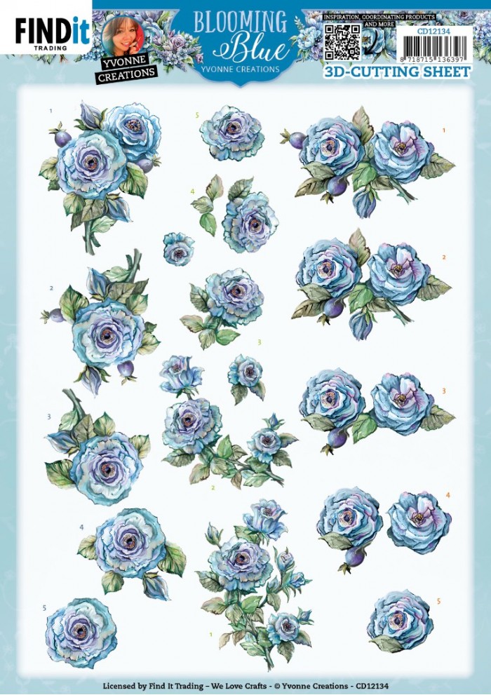 3D Cutting Sheets - Yvonne Creations - Blooming Blue - Rosehip