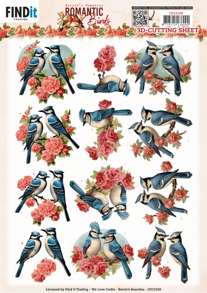 3D Cutting Sheets - Berries Beauties - Romantic Birds - Romantic Blue Jay