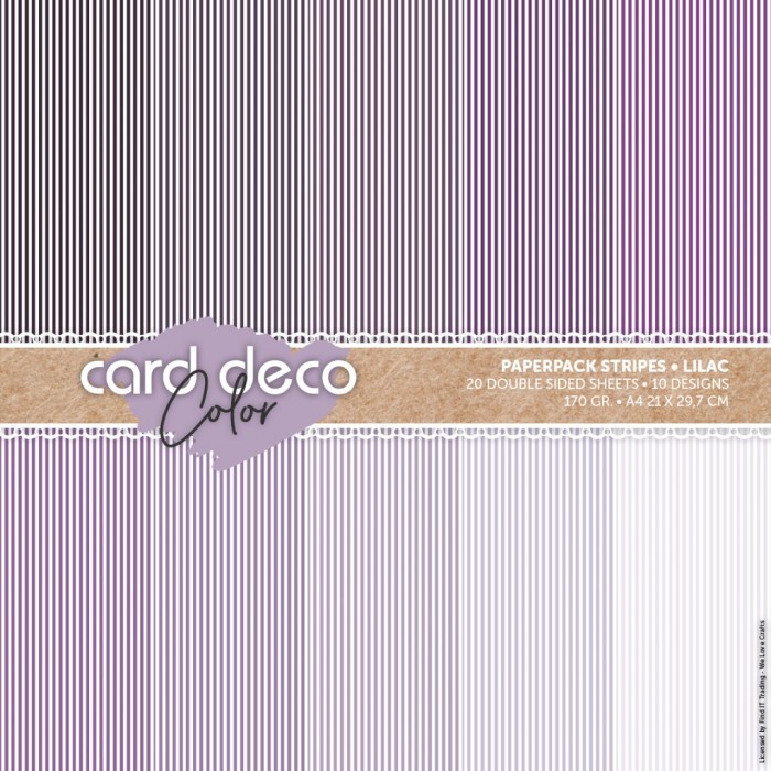 Card Deco Color Paperpack - Stripes - Lilac - A4