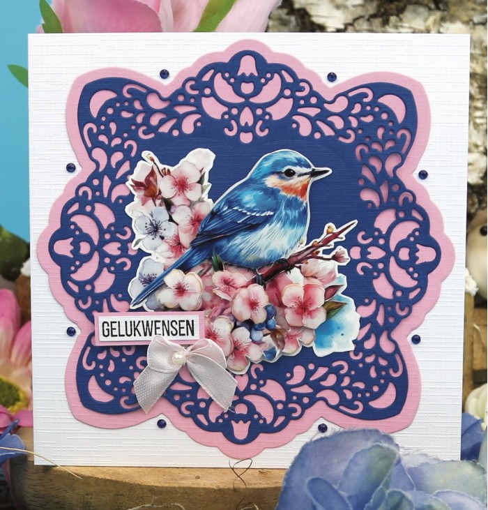 3D Push Out - Berries Beauties - Happy Blue Birds - Birds in Pink