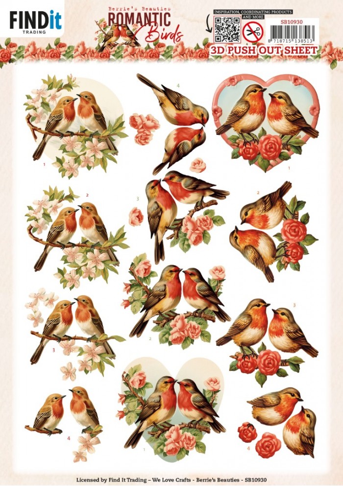 3D Push Out - Berries Beauties - Romantic Birds - Romantic Robin