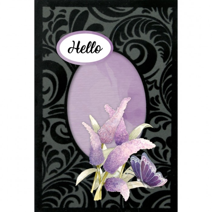 3D Velvet Cards A6- Purple Butterflies