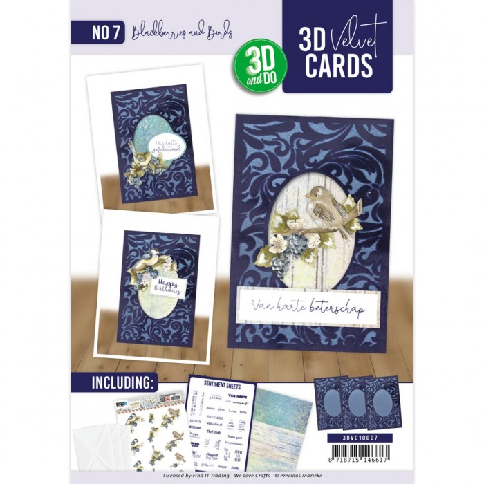 3D Velvet Cards A6 - Blackberries and Birds