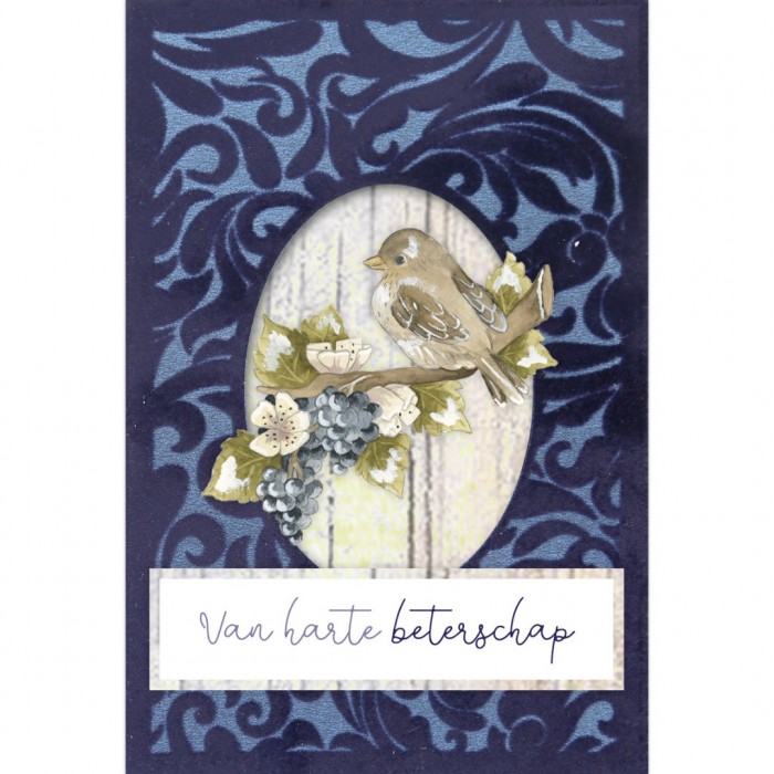 3D Velvet Cards A6 - Blackberries and Birds