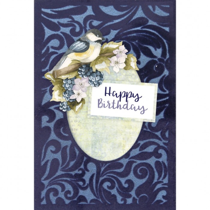 3D Velvet Cards A6 - Blackberries and Birds