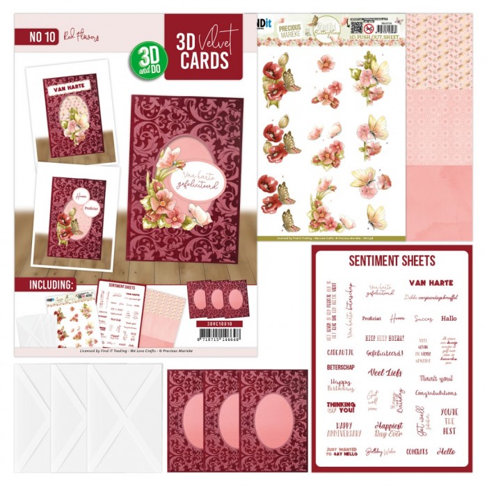 3D Velvet Cards A6 - Red Flowers