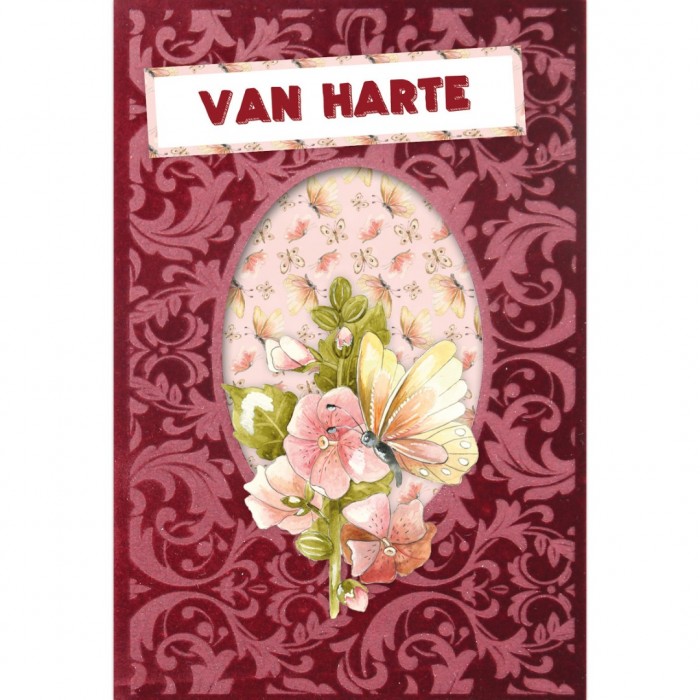 3D Velvet Cards A6 - Red Flowers